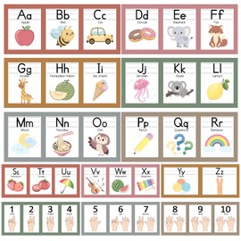 COCHIE Boho Alphabet for Classroom Wall Decorations Kindergarten Preschool, Alphabet Number Line Posters Bulletin Board Set of 12, Back to School ABC Letters Teacher Must Haves Supplies (Boho)