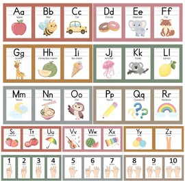 COCHIE Boho Alphabet for Classroom Wall Decorations Kindergarten Preschool, Alphabet Number Line Posters Bulletin Board Set of 12, Back to School ABC Letters Teacher Must Haves Supplies (Boho)