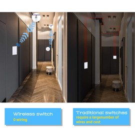 KCMYTONER 1 110V Receiver + White 1 Way Wireless Light Switch and 1 110V Receiver Kit Outdoor 1900 ft Indoors 229 ft - Remote Control - IP54 Waterproof