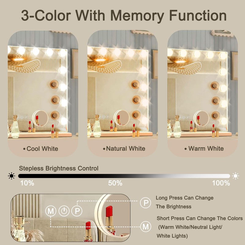 Ratsamee Pink Hollywood Vanity Mirror with Lights, 15 Replaceable Bulbs，3