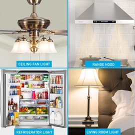 YukiHalu, A15 Appliance Light Bulb, 60W Equivalent for Range Hood/Refrigerator Light Bulb/Ceiling Fan Light, 600 Lumens 7W 120V 3000K Warm White E26 Base, Waterproof, Not Dimmable, 2-Pack