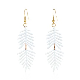 QIAOLEHUI Boho Long Leaf Feather Pendant Dangle Earring Jewelry Gifts for Women (White)