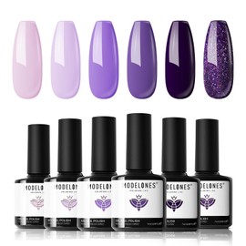 modelones- Juego de esmaltes de uñas en gel morados, 6 colores, esmaltes de uñas en gel morados con purpurina, esmaltes de uñas Soak Off 2024 Verano  