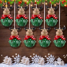 Vercraft 8 Pcs Christmas Bell Ornaments Christmas Tree Ornaments 3.1 Inch Reindeer Bell Ornaments Christmas Decorations Elk Ornaments Hanging Bells for Xmas Tree Fireplace Wreath Holiday Decor