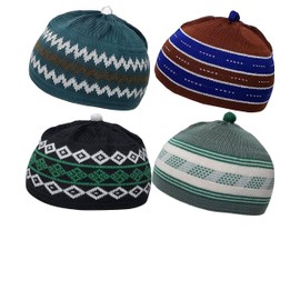 Set 4 Child Size Muslim Children Baby Beanie Skull Cap Assorted Color AMN-273 Islam Crochet Takke Kufi Hat Eid Ramadan Gift (Color Set 5)