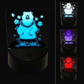 Sniggle Sloth Luau Hawaiian Bear in Hula Skirt with Lei 3D Illusion LED Night Light Sign Nightstand Desk Lamp