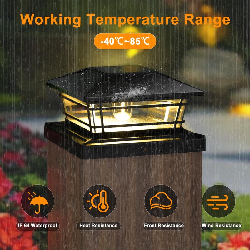 Kipeini Solar Post Cap Lights Outdoor 8Pack [LED Bulb, 2