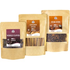 52USA Cinnamon Sticks Bulk + Star Anise Whole + Whole Cloves Bulk, 4oz Each, All Natural, No Preservative, Spice Sets, Starter Spice Set, Perfect Refill for Kitchen Spices, Spice Gift Set