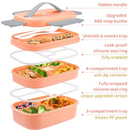 Bento Box Adult Lunch Box, Stackable Bento Lunch Container for Adults Kids, 3 Layer Portable Lunch Containers with Utensils, Sauce Jar, Muffin Liners, 63oz, Microwave & Dishwasher Safe, Pink