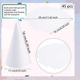 Haconba 45 Pcs White Party Cone Hats Blank Paper Birthday Party Hats DIY Craft Plain Paper Cone with Elastic String for DIY Craft Birthday Christmas New Year Party Supplies