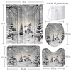 Farmhouse Winter Christmas Shower Curtain Set, Cute Snowman Snow Forest