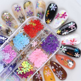 4 Boxes Christmas Snowflake Nail Sequins Glitter EBANKU Holographic Laser Snowflakes Flake Nail Glitter Confetti Tree Sparkly Nail Sequin for Acrylic Nail Craft Decoration