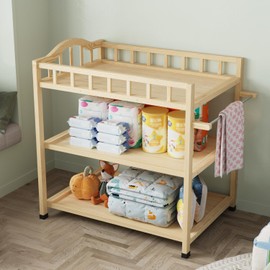 ROMSHINE Infant Changing Table in Natural, Solid Wood Structure with Weight Capacity Up to 30LBS, Portable Changing Station for Baby Nursery, New Zealand Pinewood