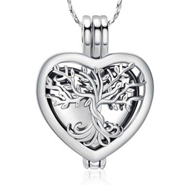 Tree of Life Urn Necklaces for Ashes Heart Shape Cremation Jewelry Memorial Keepsake Jewelry Gifts for Women Men Memorial Lockets Ashes Holder for Pet (Silver)