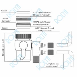 ROLYA 2 Way Kitchen Sink Faucet Diverter Valve Aerator Splitter with Female M22 Thread and 1/4'' OD RO Tubing outlet for Countertop water Filter Oil Rubbed Bronze