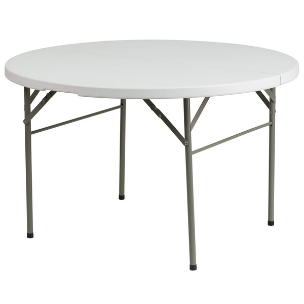 Flash Furniture 4-Foot Round Bi-Fold Granite White Plastic Banquet and Event Folding Table with Carrying Handle