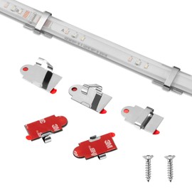 Threetwofour 100 Pack Double Fix LED Tape Light Mounting Bracket Self Adhesive LED Strip Clips Use for Width 10-17mm/0.39-0.66in Height<5.0mm/0.19in Silicone Tube LED Strip Light with 102PCS Screws