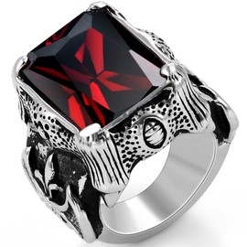 JewelryWe Vintage Style Stainless Steel Wedding Band Dragon Claw Biker Men's Engagement Ring, Black Silver Red Color - Size T