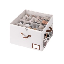 StorageWorks Shoe Organizer for Closet, Shoe Storage Bins with Clear Lid, Fabric Shoe Boxes with Side Mesh Pockets, Shoe Organizer Bin for Slippers and Flats, Holds Up to 16 Pairs, Beige