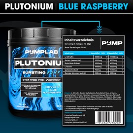 PumpLab Plutonium – Stimulanzienfreies Pre-Workout mit L-Citrullin, Betain & Rote-Bete-Pulver, Geschmack: Schwarze Johannisbeere, 550 g Koffeinfreier Performance-Booster