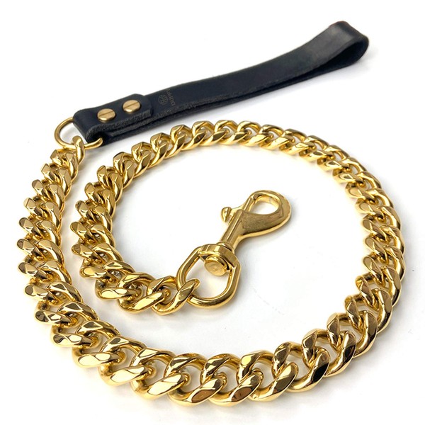 DUPFY Gold Metal Dog Leash, 15mm/19mm Heavy Duty Chew Proof