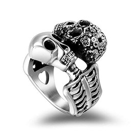 MZC Jewelry Vintage Gothic Skull Ring Size 12 Dia De Los Muertos Skull Men Women Stainless Steel Punk Biker Ring for Dad Grandpa Birthday Jewelry Gift