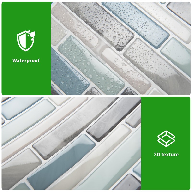 LONGKING Self-Adhesive Kitchen Backsplash, Marble Look Decorative Tiles (10 Tiles)