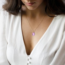 Fremttly Cross Necklace for Women 14K Gold Plated Crystal Pendant Necklace Handmade Gem Necklaces Dainty Gold Necklaces for Women Trendy CS-Amethyst