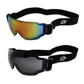 Birdz Eyewear Arch Sports Padded Safety Sky Diving Ski Motorcycle Goggles for Men & Women ANSI Z78.1+ 2 Pairs Smoke & Red Mirror Lenses