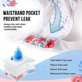 SlowTon Washable Dog Diapers Female - 3 Pack No Leak Reusable Doggie Puppy Diaper with Adjustable Buttons, Comfortable Female Dog Diapers for Heat Cycle Period Small Medium Large Dogs(Flower XS)