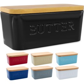 PriorityChef Extra Large Butter Dish with Lid for Countertop, Ceramic Butter Container With Airtight Cover, Butter Keeper for Counter or Fridge, Black Butter Holder Storage