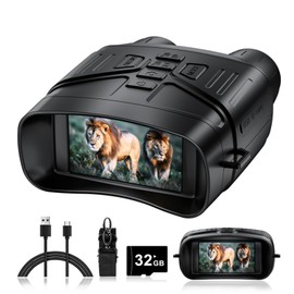4K Night Vision Goggles Binoculars with Rechargeable Battery and 32GB Card - HD Display for Outdoor Observation, Wildlife Viewing & Camping - Night Vision Binoculars for Men, Black