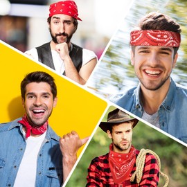 PLULON 8 Pack Red Bandanas for Men Women, Paisley Pattern Bandana Bulk Headbands Men Handkerchief Cowboy Face Mask Square Scarf Headwear 100% Polyester
