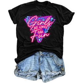 80's Shirts for Women 80s Neon Music Graphic T-Shirt Hip Hop 80S Party Outfits Girls I Love The 80's T-Shirt