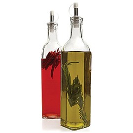 Circleware Villa Olive Oil and Vinegar Glass Dispenser Bottles, Set of 2, 16 oz, Clear