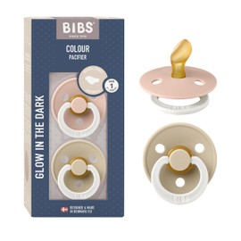 BIBS Colour Anatomical Glow Soother 2-Pack, BPA Free Dummy Pacifier, Orthodontic Nipple. Natural Rubber Latex, Made in Denmark. Str. 1, Blush Glow/Vanilla Glow