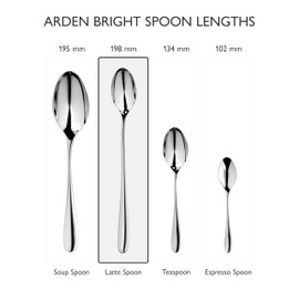 Robert Welch Arden Bright Cutlery Long Handled Spoon, Long Handled Spoon, Set of 4. Suitable for Latte, jam and ice Cream. Made from Stainless Steel.