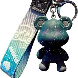 Fun & Colorful Cute Panda Keychain  Rope Resin Pendant Metal Key Ring - Color: Green