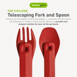 Humangear GoBites Click | Travel & Camping Utensils | Portable & Convertible Dining Ware | Collapsable Fork and Spoon | Red, Click