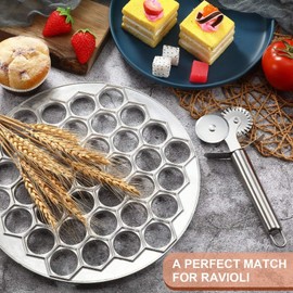 Russian Dumpling Maing Machine, 37 Holes Ravioli Maker Dumplings Aluminum Alloy Pelmeni Maker Pelmeni Meat Dumplings Maker for Home Kichen Restaurants(Silver)