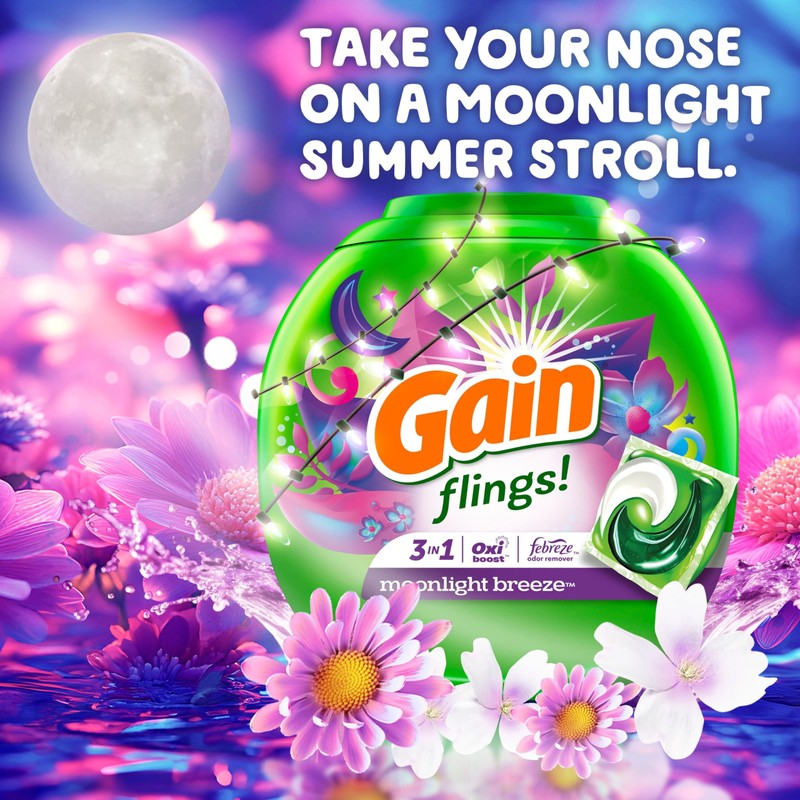 Gain Flings Laundry Detergent Pacs, 42 Count, Moonlight Breeze Scent,