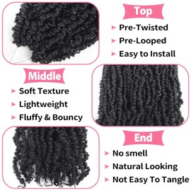 Alaleibaby 9 Packs Yanky Twist 12 inch Crochet Hair Pre-Twisted Curly Braiding Hair Extensions Pre-looped brown Yanky Twists Hair with Curls (1B, 12 Inch (Pack of 9))