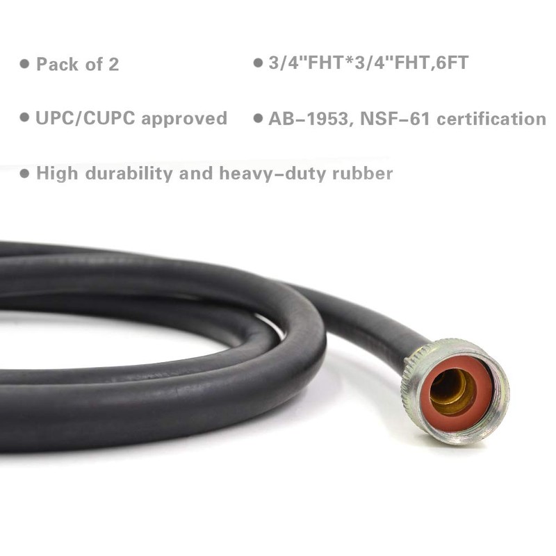 6FT Washing Machine Hoses Black Rubber Hot and Cold Water