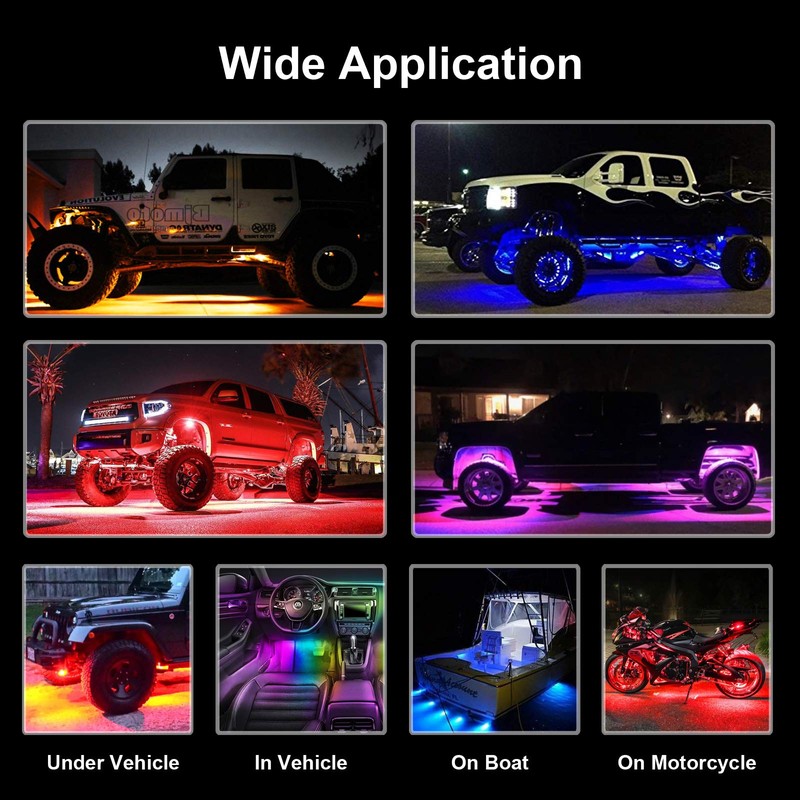 RGB LED Rock Lights Underbody Wireless APP Music Chasing Offroad