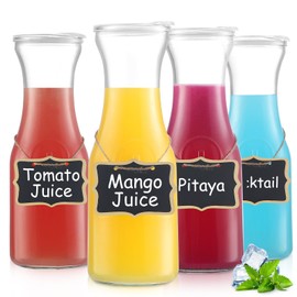 4PSC Glass Carafe with Lid, Premium Clear Water Pitcher Carafe 1 Liter Juice Containers with Lids for Brunch Cold Warm Water Beverage Wine Iced Tea Lemonade, BPA Free Shatter Proof (4)