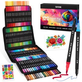 120 Colors Dual Tip Art Markers Pen for Adult Coloring Books No Bleeding, Artists Fine & Brush Tip Drawing Markers Pens for School, Journaling Painting Calligraphy Lettering Supplies for Adults Kids