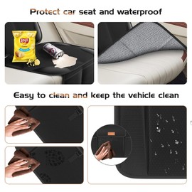 Non-Slip Backing Backseat Car Organizer Kick Mat with Storage Pockets, Large Waterproof Baby Car Seat Protector for Leather and Fabric (Black)