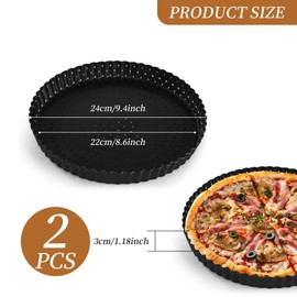 YKUKIZEE 2 Pack Perforated Quiche Tin with Loose Base 24 cm, Non-Stick Perforated Flan Tins for Baking Fluted, Crispy Round Perforated Tart Tin with Removable Bottom Oven Pie Dish
