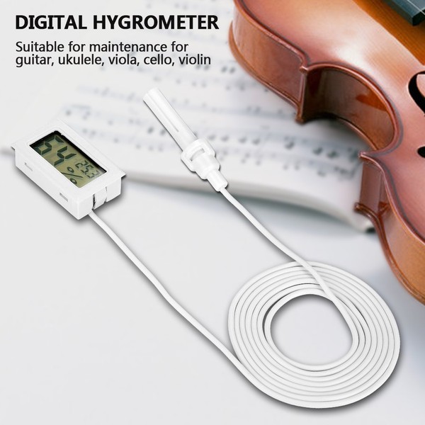 Thermometer Hygrometer Digital Indoor/Outdoor Guitar Hygrometer Humidifier Temperature Humidity Monitor for Violin Guitar Ukulele(White)