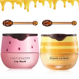 Bálsamo labial de fresa y miel, mascarillas labiales con vitamina E y mascarilla labial hidratante para dormir con propóleo, eficaz para reducir las líneas de expresión de los labios, prevenir los
